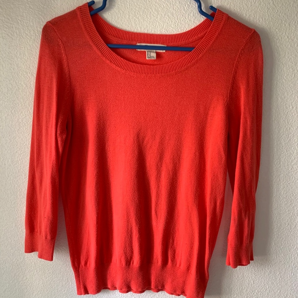 3/4 sleeve salmon colored sweater